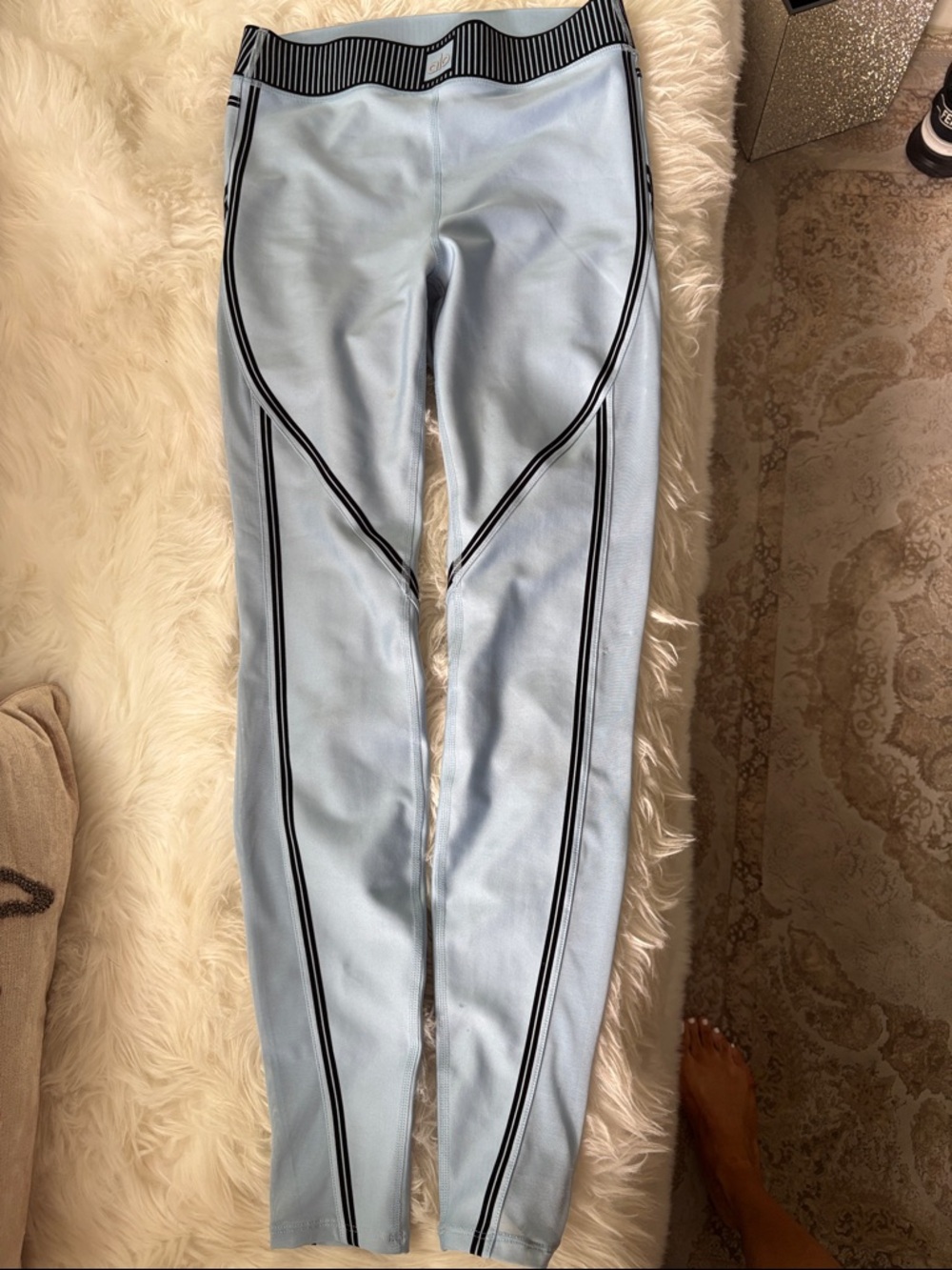 ALO Yoga Light Blue Leggings with Black Trim
